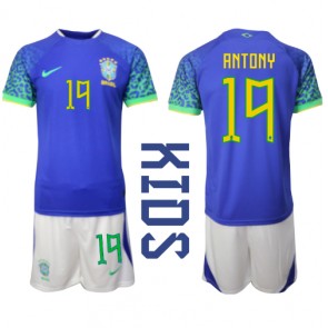 Brazylia Antony #19 Koszulka Wyjazdowych Dziecięca MŚ 2022 Krótki Rękaw (+ Krótkie spodenki)